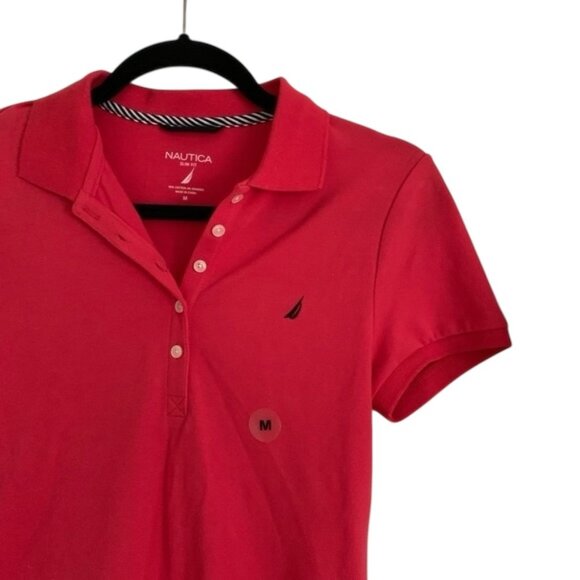 Nautica Slim Fit Womens Red Polo Top- Short Sleeve Collared Shirt- Med- NWT - Picture 6 of 9